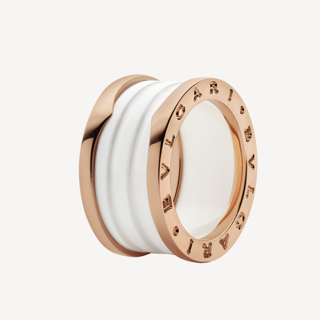 [⭐DORISW]ZERO 1 FOUR-BAND LOOPS AND WHITE CERAMIC SPIRAL PINK GOLD RING