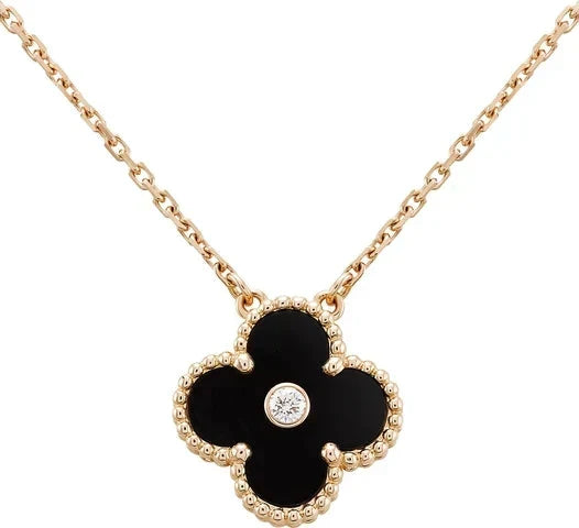 Aura CLOVER 15MM DIAMANT ONYX HALSKETTE