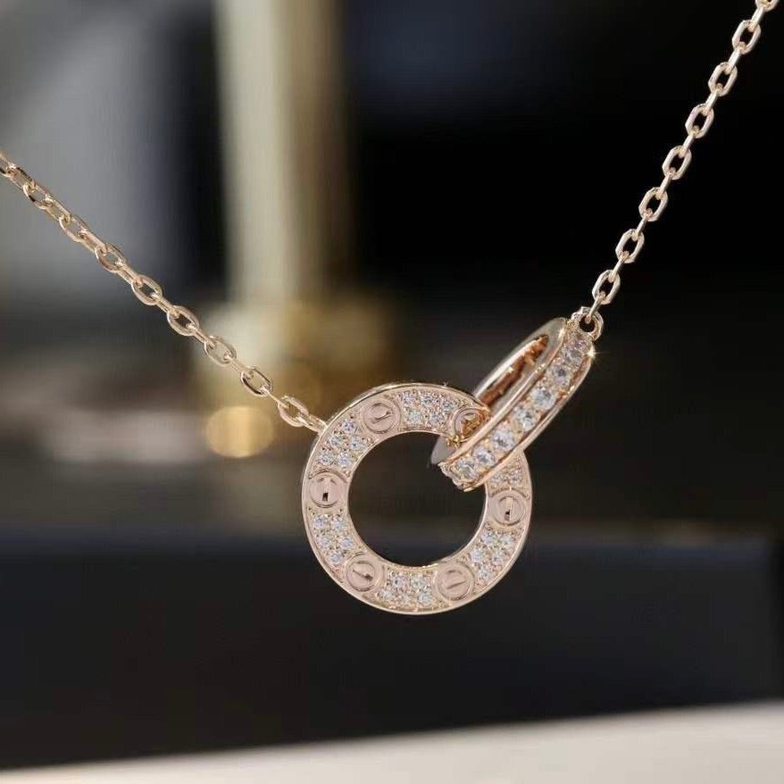 Aura LOVE 7.6MM NECKLACE ROSE GOLD AND SILVER  FULL DIAMOND