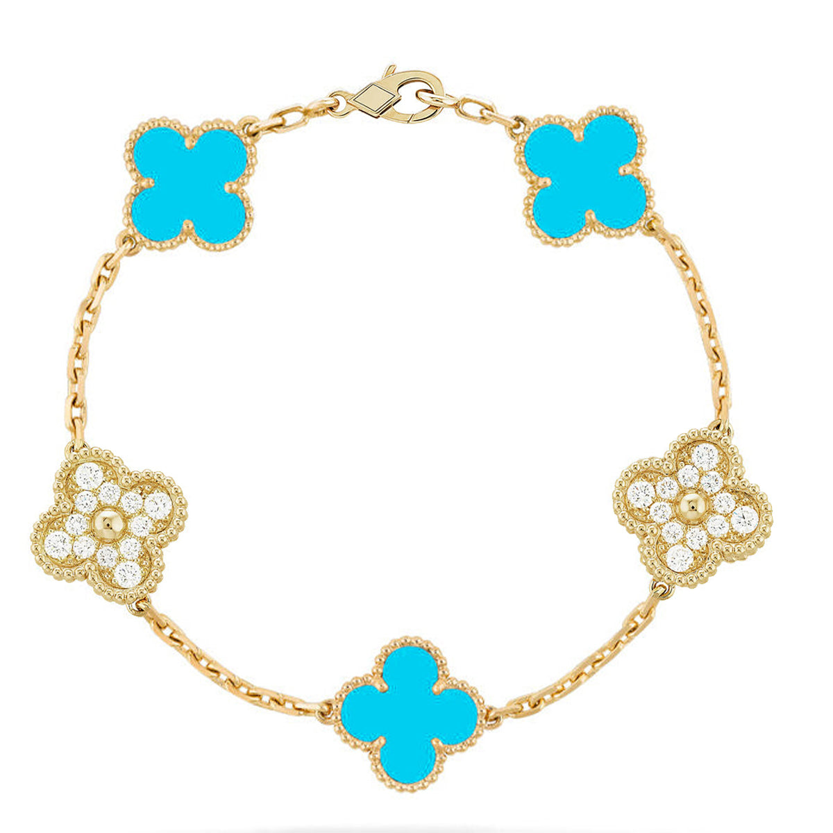 [⭐Aura ]New  CLOVER 5 MOTIF TURQUOISE BRACELET COLLECTION