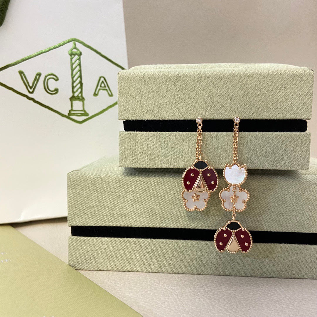Aura LUCKY LADYBUG WHITE MOP EARRINGS