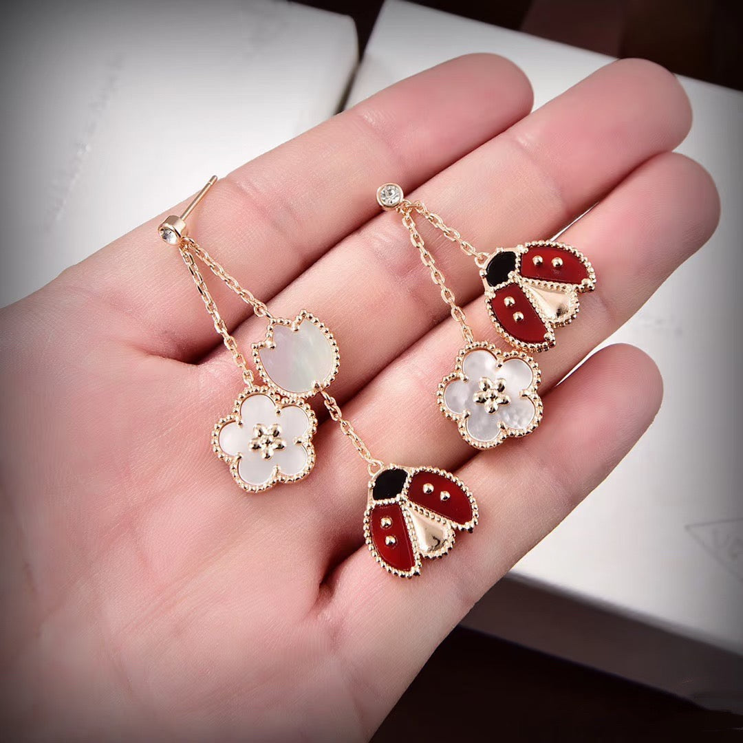 Aura LUCKY LADYBUG WHITE MOP EARRINGS