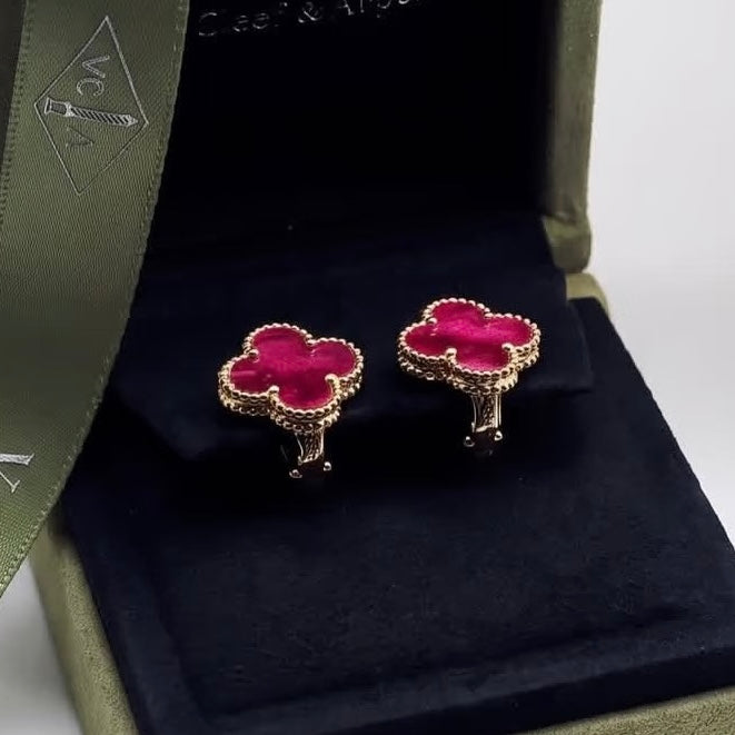 [⭐DORISW]NEW CLOVER 15MM PINK ENAMEL STUD EARRINGS