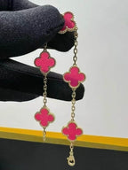 [⭐DORISW]NEW CLOVER 5 MOTIFS PINK ENAMEL BRACELET