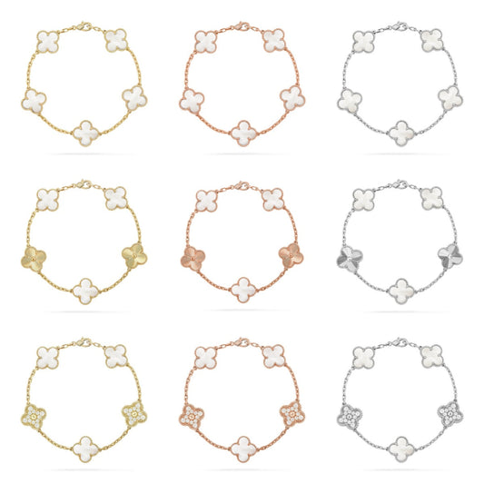 [⭐Aura ]New CLOVER WHITE PEARL MOP 5 MOTIF BRACELET COLLECTION