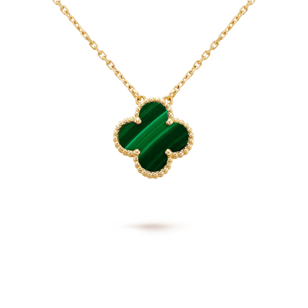 Aura CLOVER 15MM MALACHITE SINGLE FLOWER  NECKLACE