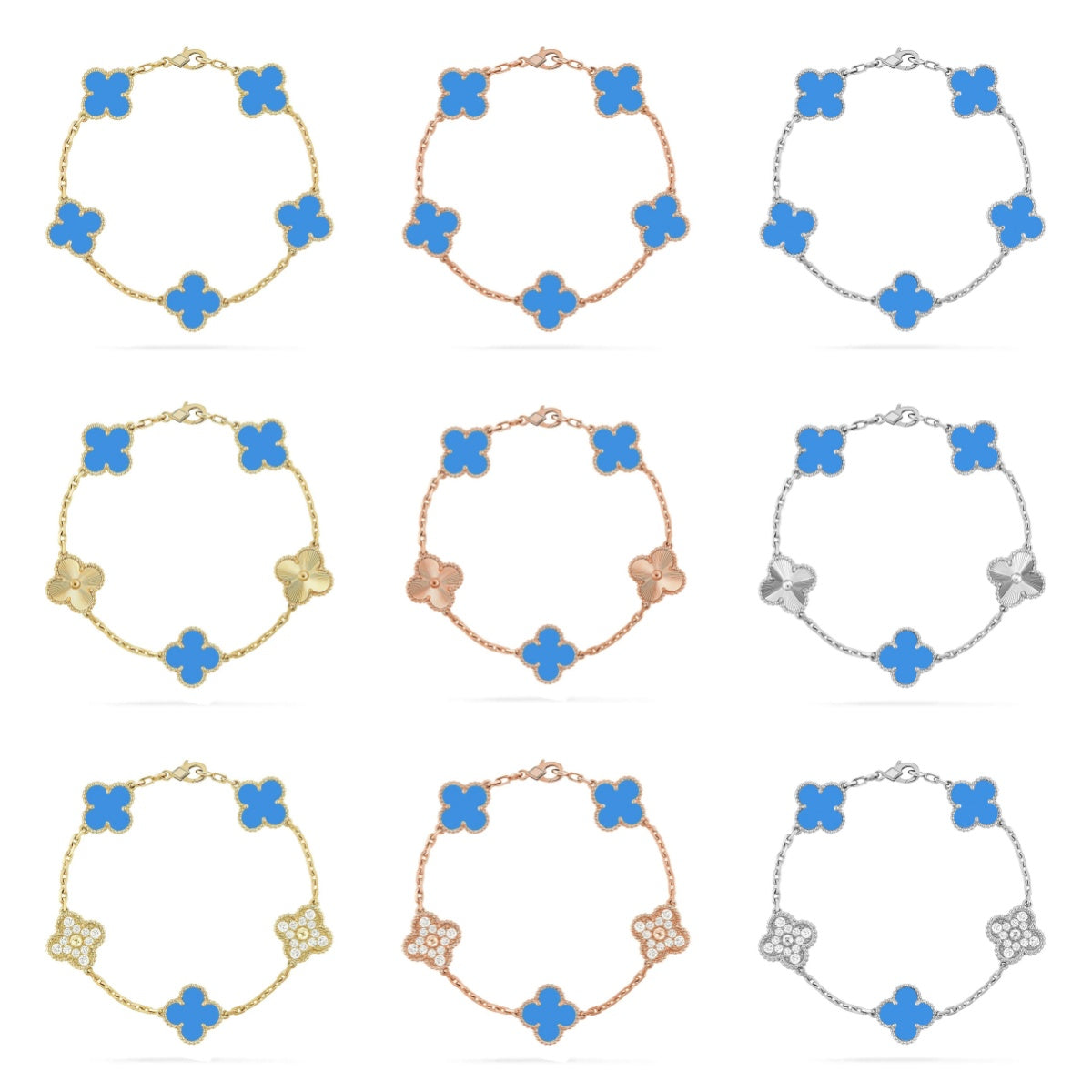 [Aura ]New CLOVER 5 MOTIF BLUE AGATE BRACELET COLLECTION