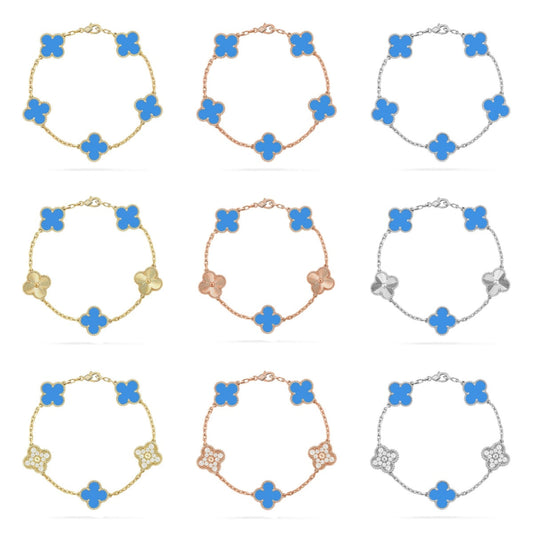 [⭐Aura ]New CLOVER 5 MOTIF BLUE AGATE BRACELET COLLECTION