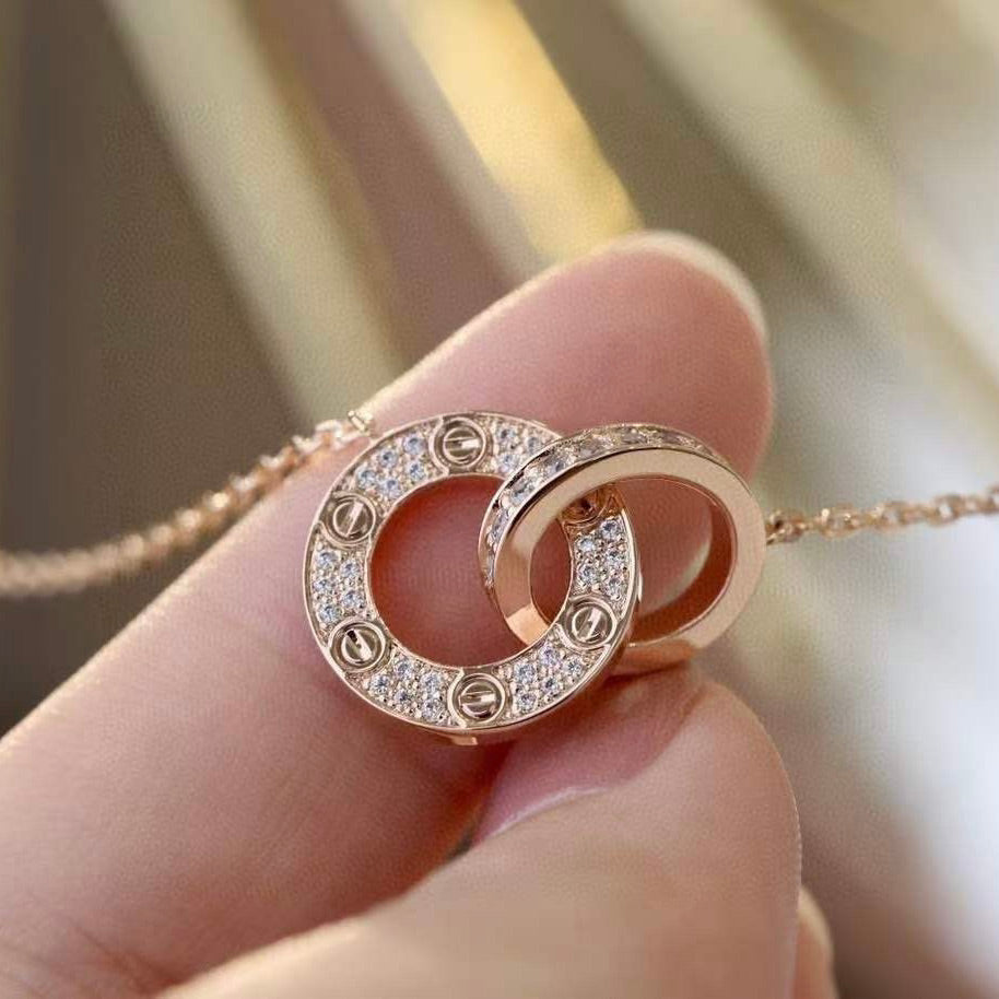 Aura LOVE 7,6MM HALSKETTE ROSÉGOLD UND SILBER VOLL MIT DIAMANTEN