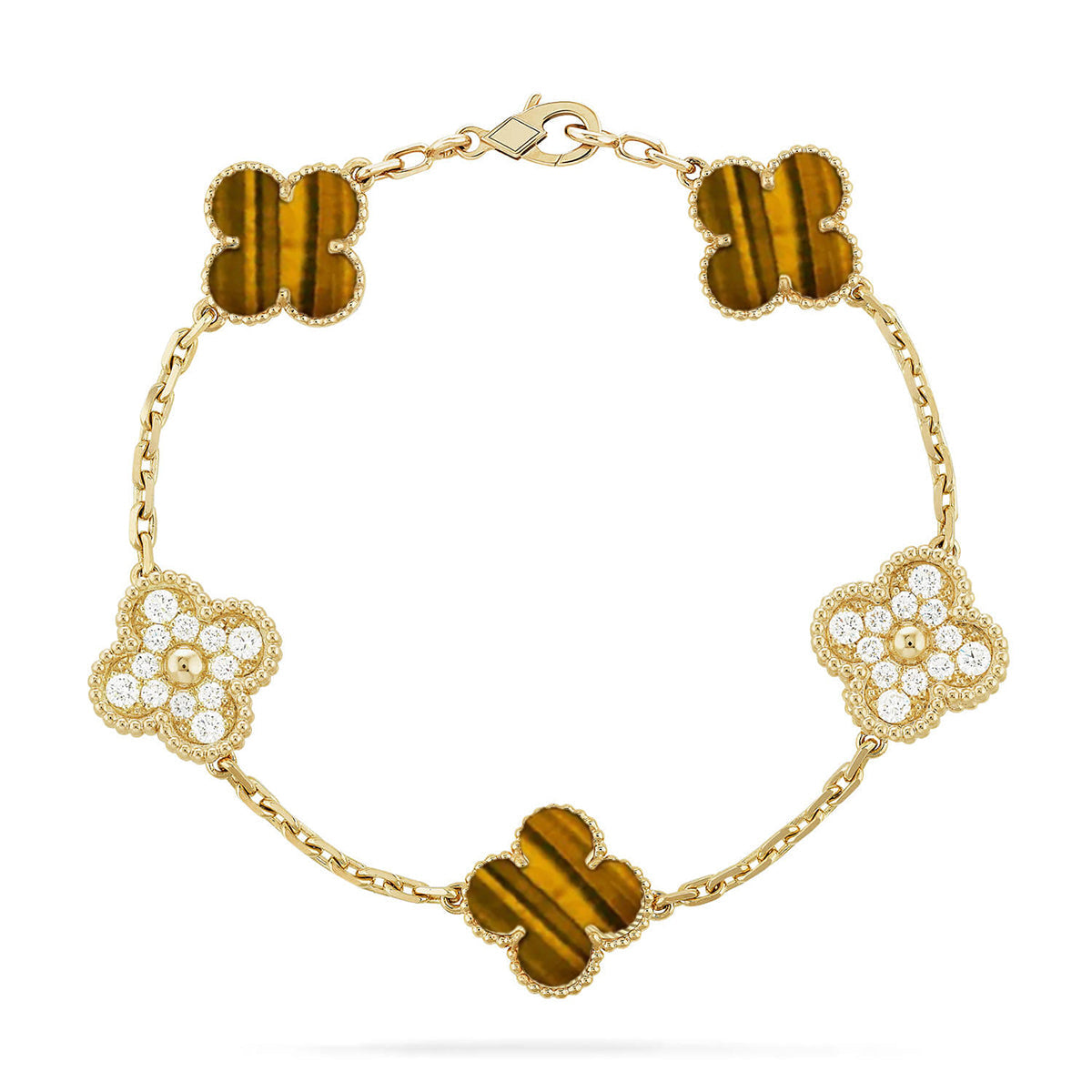 [Aura ]New  CLOVER 5 MOTIFS TIGER EYE BRACELET COLLECTION