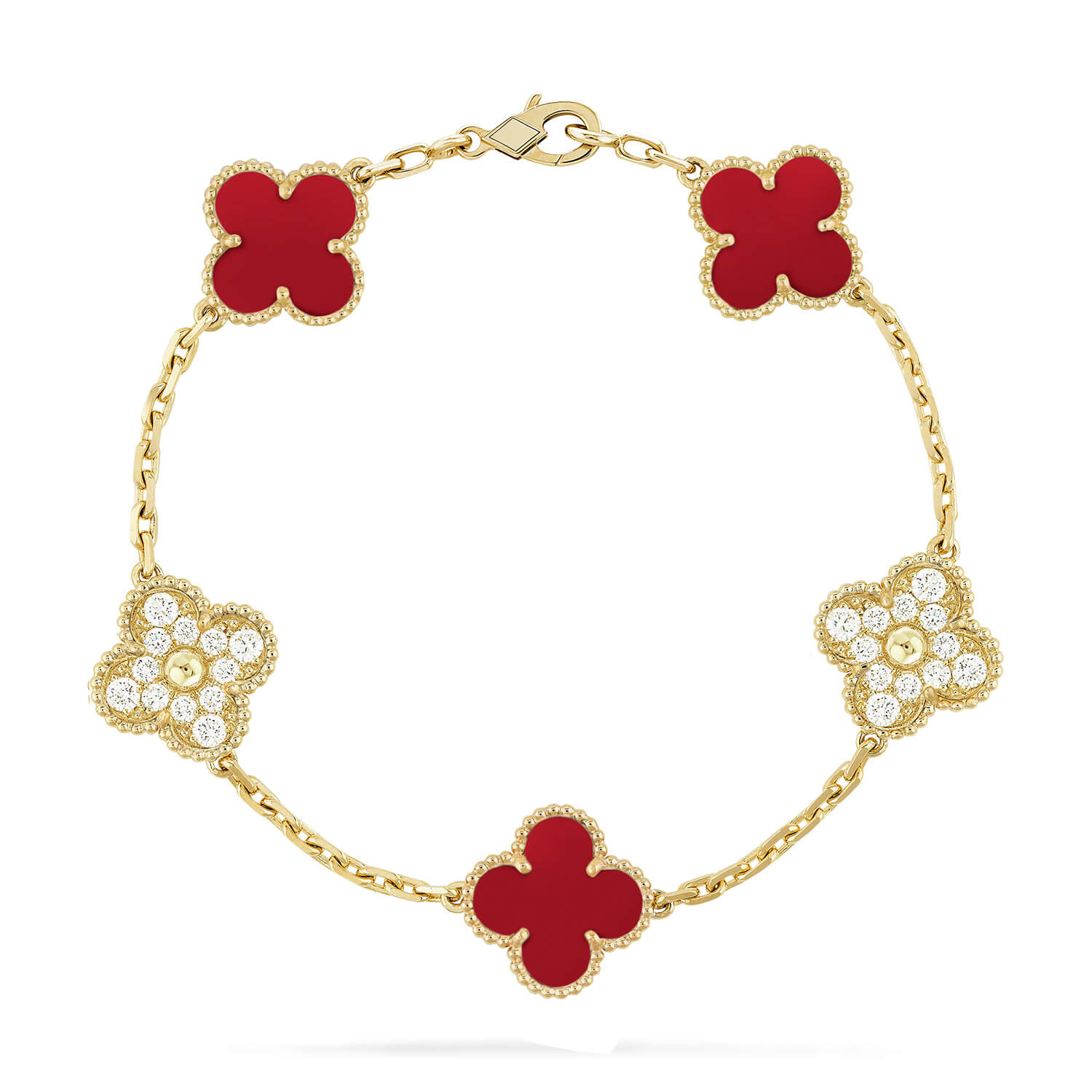 [Aura ]New  CLOVER 5 MOTIF RED CORNELIAN BRACELET COLLECTION