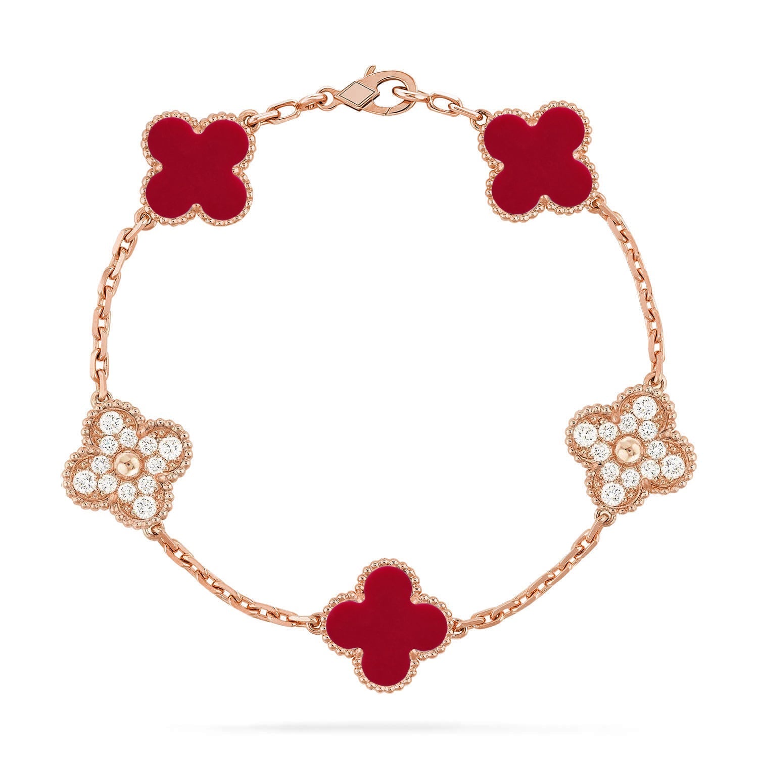 [Aura ]New  CLOVER 5 MOTIF RED CORNELIAN BRACELET COLLECTION