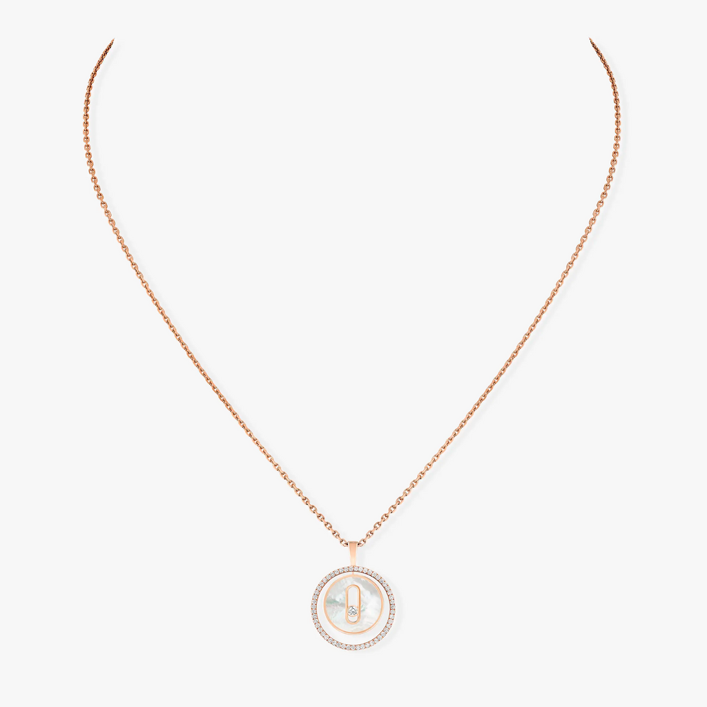 [Aura ]  MOVE 1 DIAMOND WHITE MOTHER OF PEARL PINK GOLD DIAMOND NECKLACE