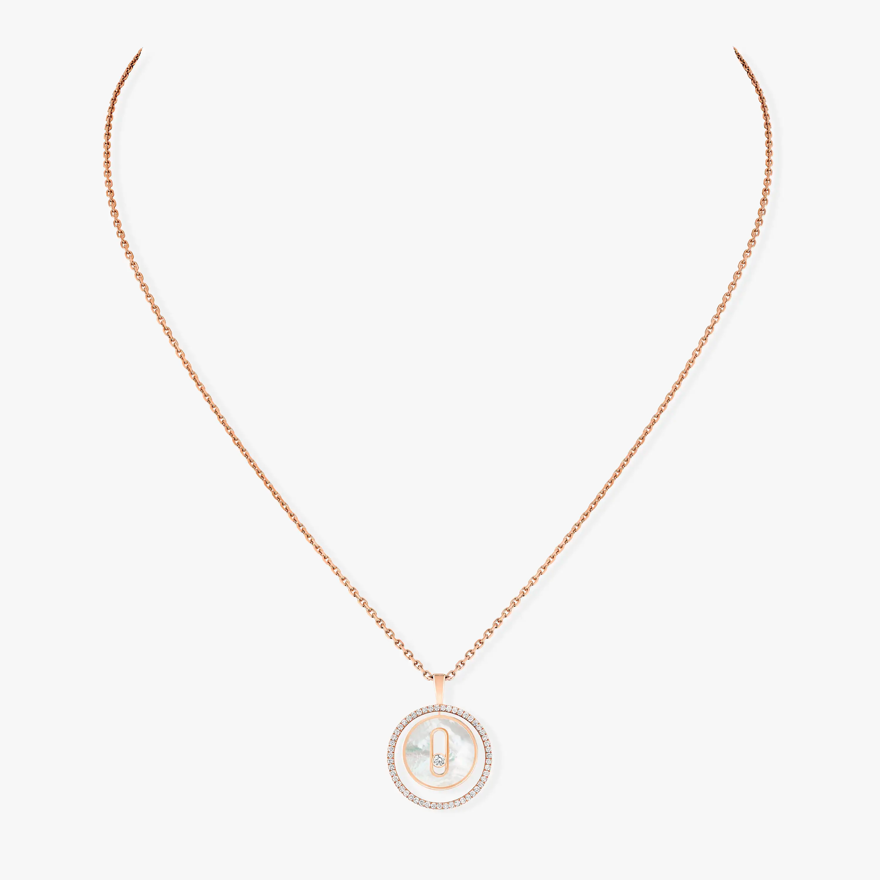 [Aura ]  MOVE 1 DIAMOND WHITE MOTHER OF PEARL PINK GOLD DIAMOND NECKLACE