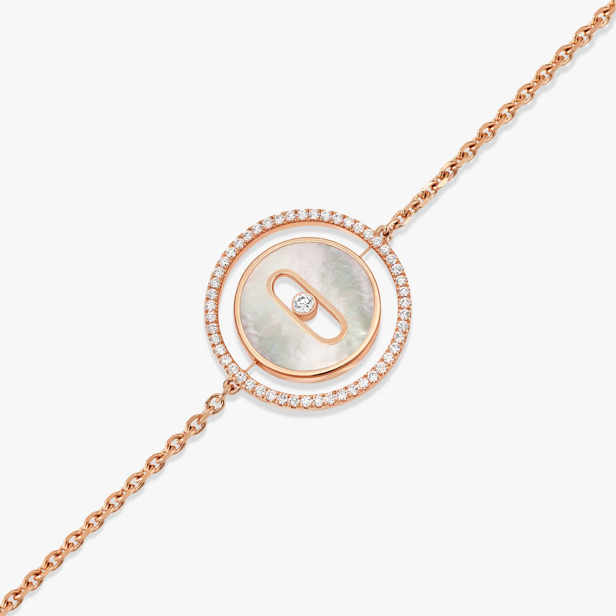 [Aura ]Aura  MOVE WHITE MOTHER OF PEARL PINK GOLD DIAMOND BRACELET