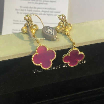 [⭐Aura]NEW CLOVER 2 MOTIF PINK ENAMEL EARRINGS