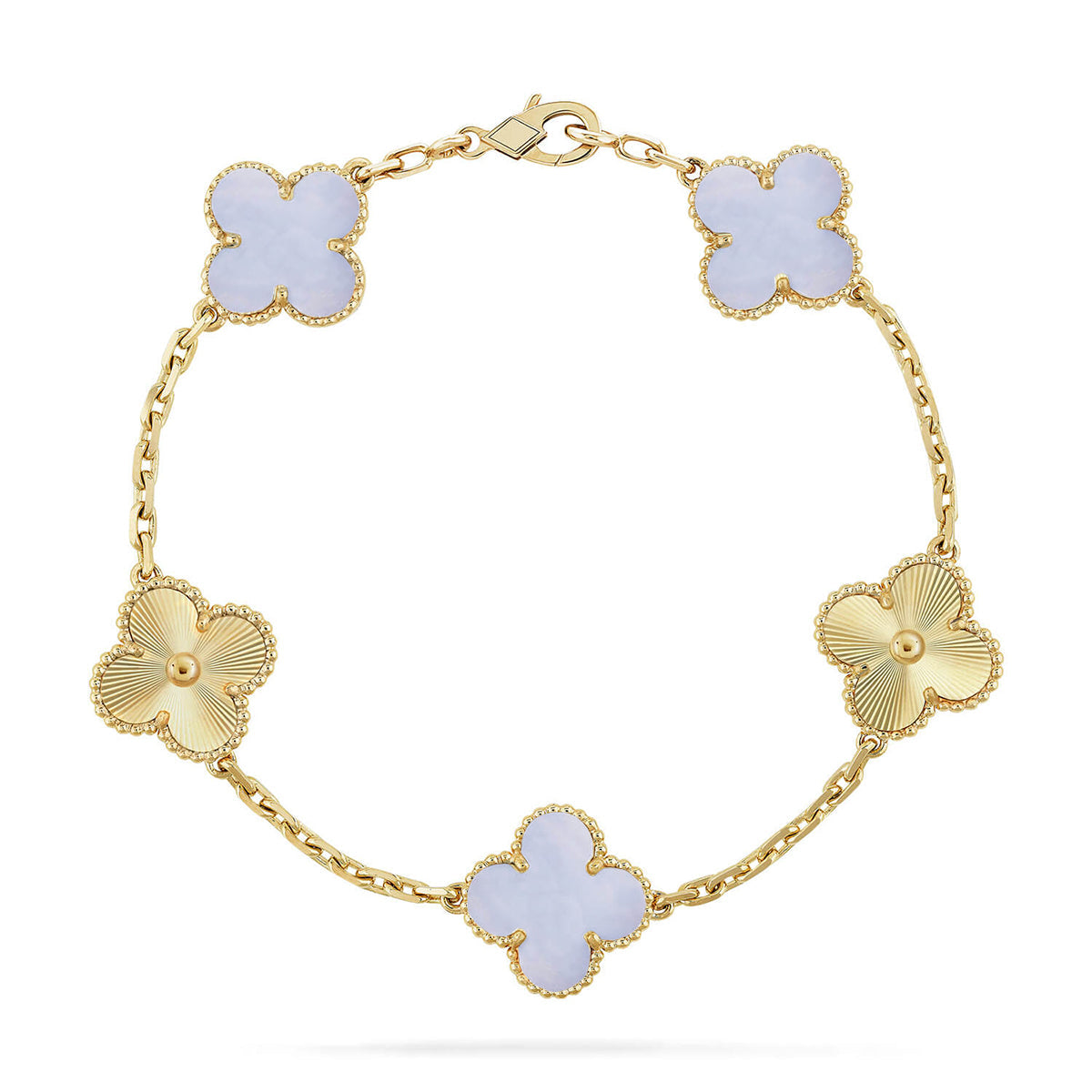 [⭐Aura ]New  CLOVER 5 MOTIF PURPLE CHALCEDONY BRACELET COLLECTION