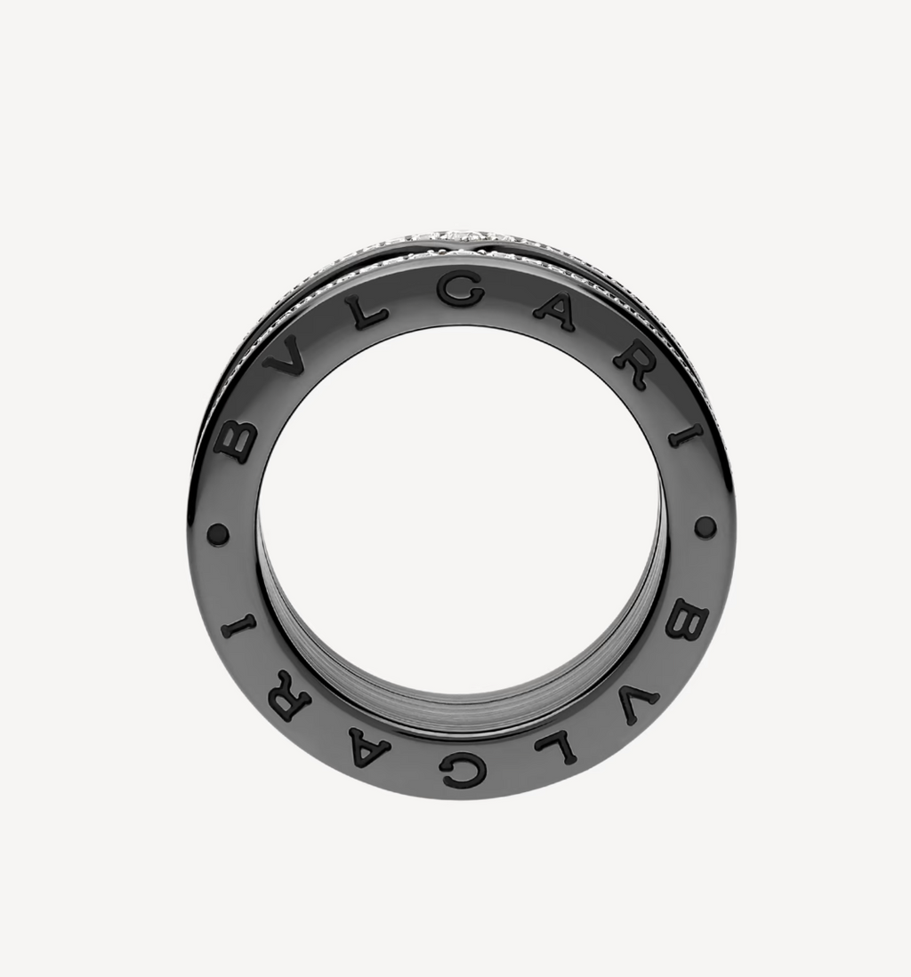 [⭐DORISW]ZERO 1 ROCK FOUR-BAND BLACK CERAMIC WITH STUDDED SPIRAL AND PAVED DIAMONDS RING