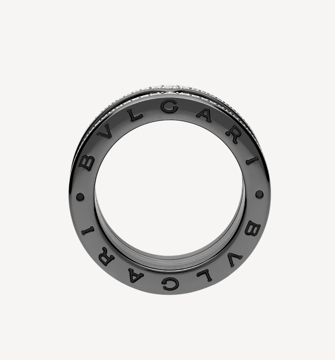 [⭐Veya]ZERO 1 ロック フォーバンド ブラックセラミック スタッズスパイラル＆パヴェダイヤモンド リング
