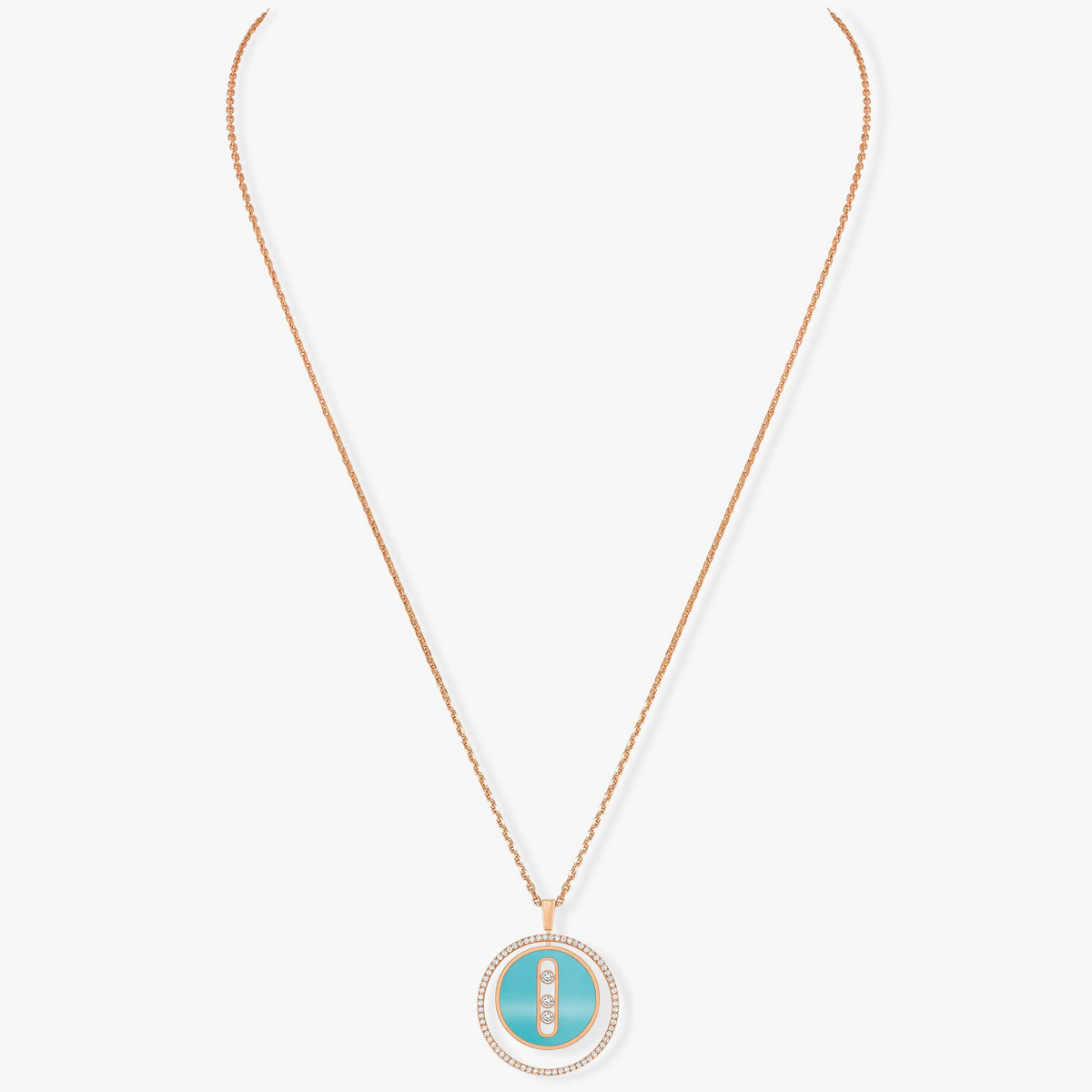 [⭐Aura]Aura  MOVE 3 DIAMONDS TURQUOISE PINK GOLD DIAMOND NECKLACE
