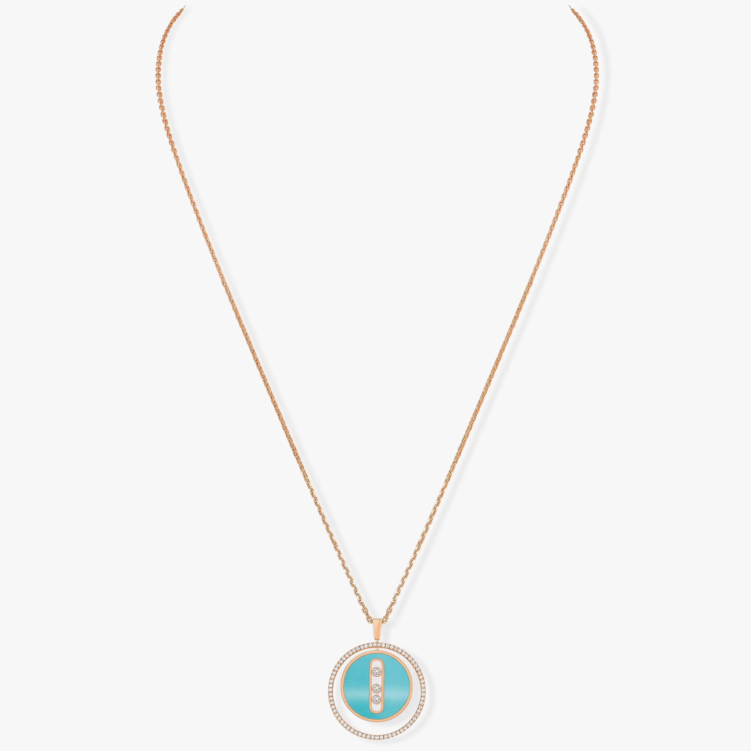 [Aura ]  MOVE 3 DIAMONDS TURQUOISE PINK GOLD DIAMOND NECKLACE