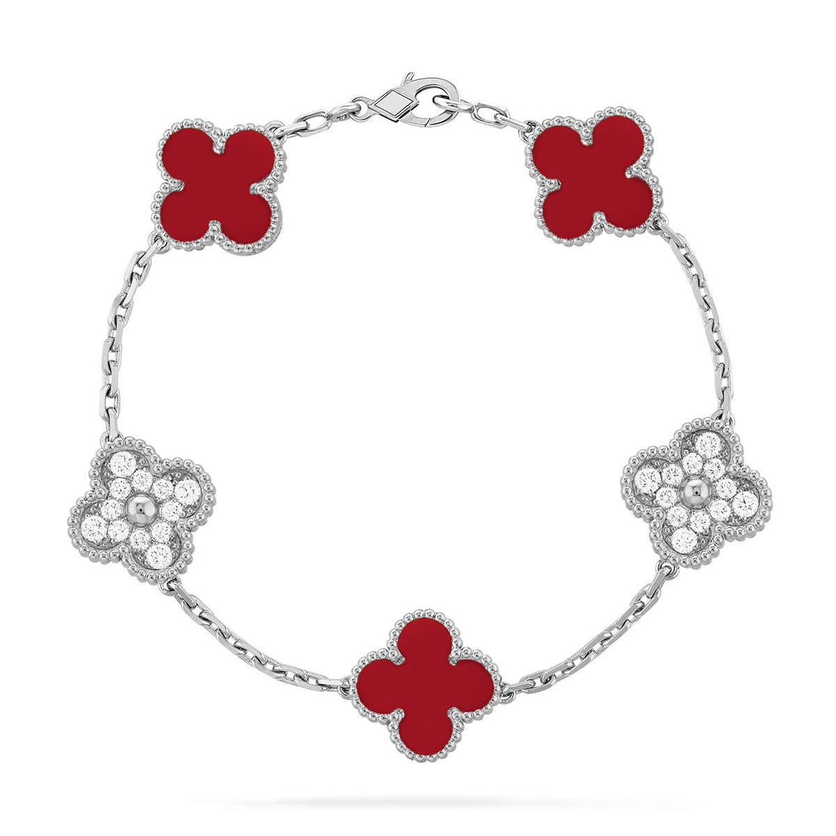 [Aura ]New  CLOVER 5 MOTIF RED CORNELIAN BRACELET COLLECTION