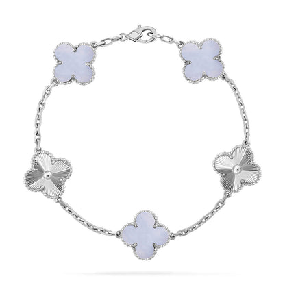 [⭐Aura ]New  CLOVER 5 MOTIF PURPLE CHALCEDONY BRACELET COLLECTION
