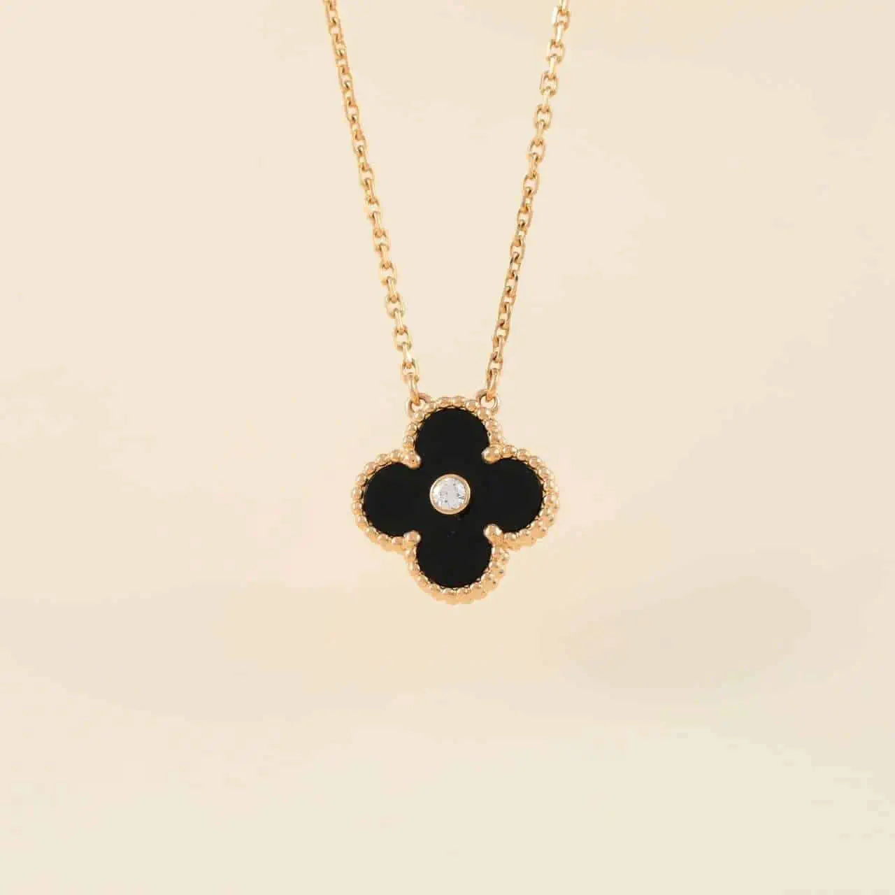 Aura CLOVER 15MM DIAMOND ONYX NECKLACE