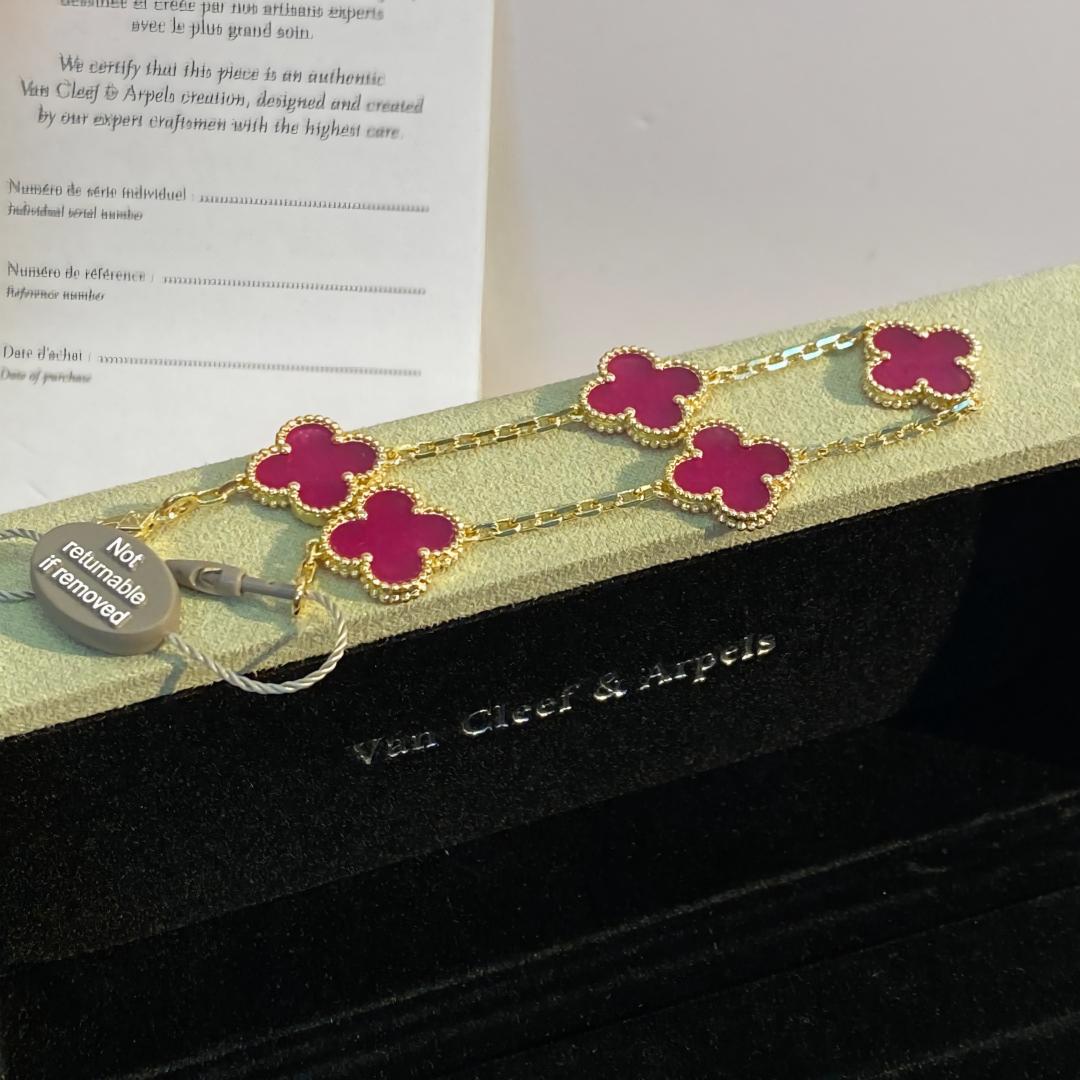 [⭐Aura]NEW CLOVER 5 MOTIFS PINK ENAMEL BRACELET