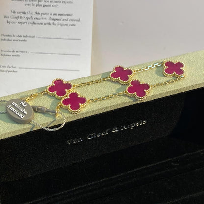 [⭐Aura]NEW CLOVER 5 MOTIFS PINK ENAMEL BRACELET