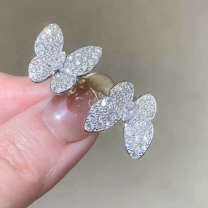 [⭐Aura ]TWIN SILVER BUTTERFLY DIAMOND RING