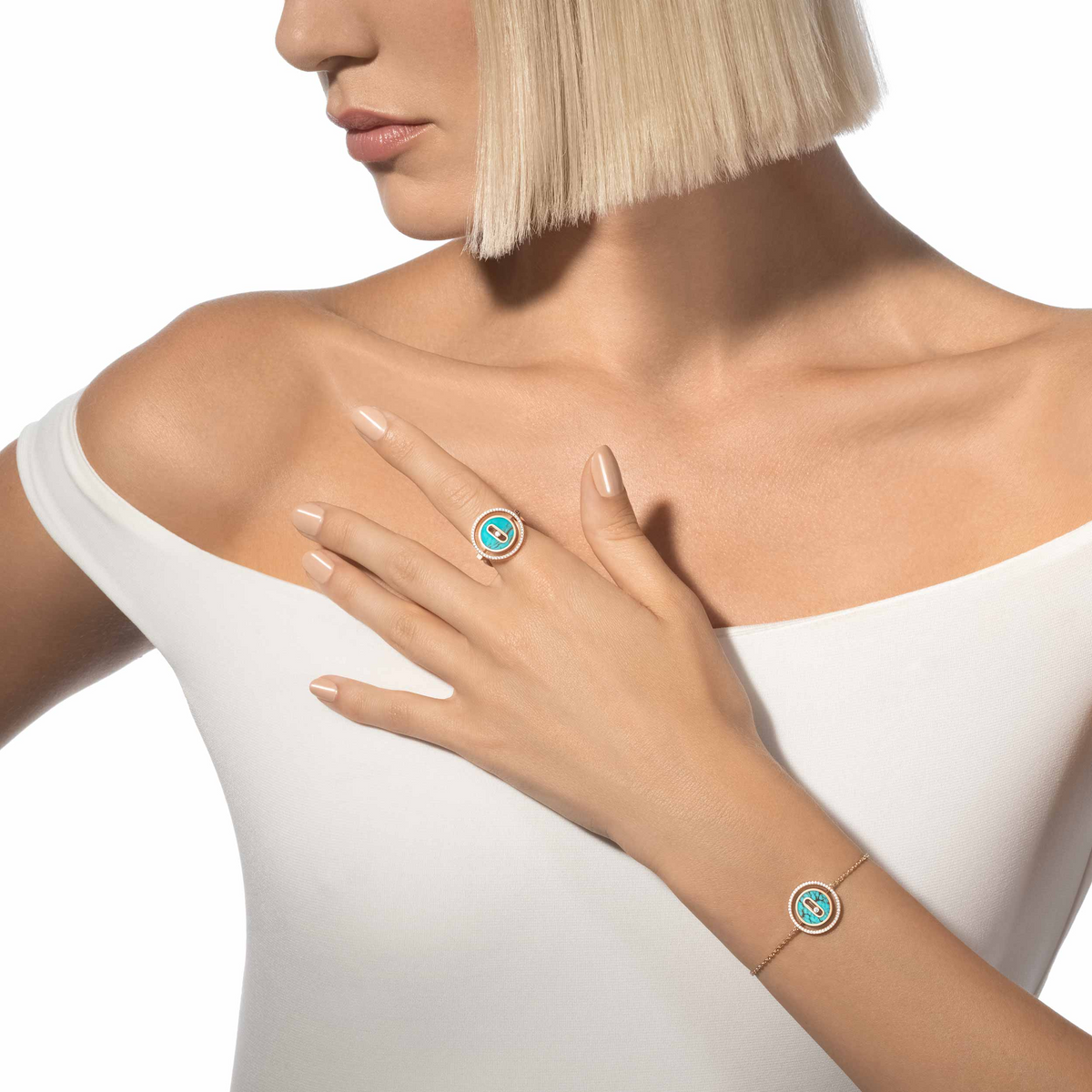 [⭐Aura ]MOVE TURQUOISE PINK GOLD DIAMOND BRACELET