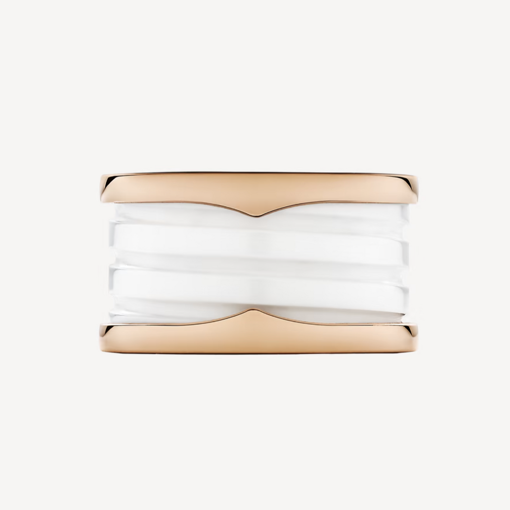 [⭐DORISW]ZERO 1 FOUR-BAND LOOPS AND WHITE CERAMIC SPIRAL PINK GOLD RING