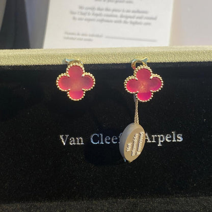 [⭐Aura]NEW CLOVER 15MM PINK ENAMEL STUD EARRINGS