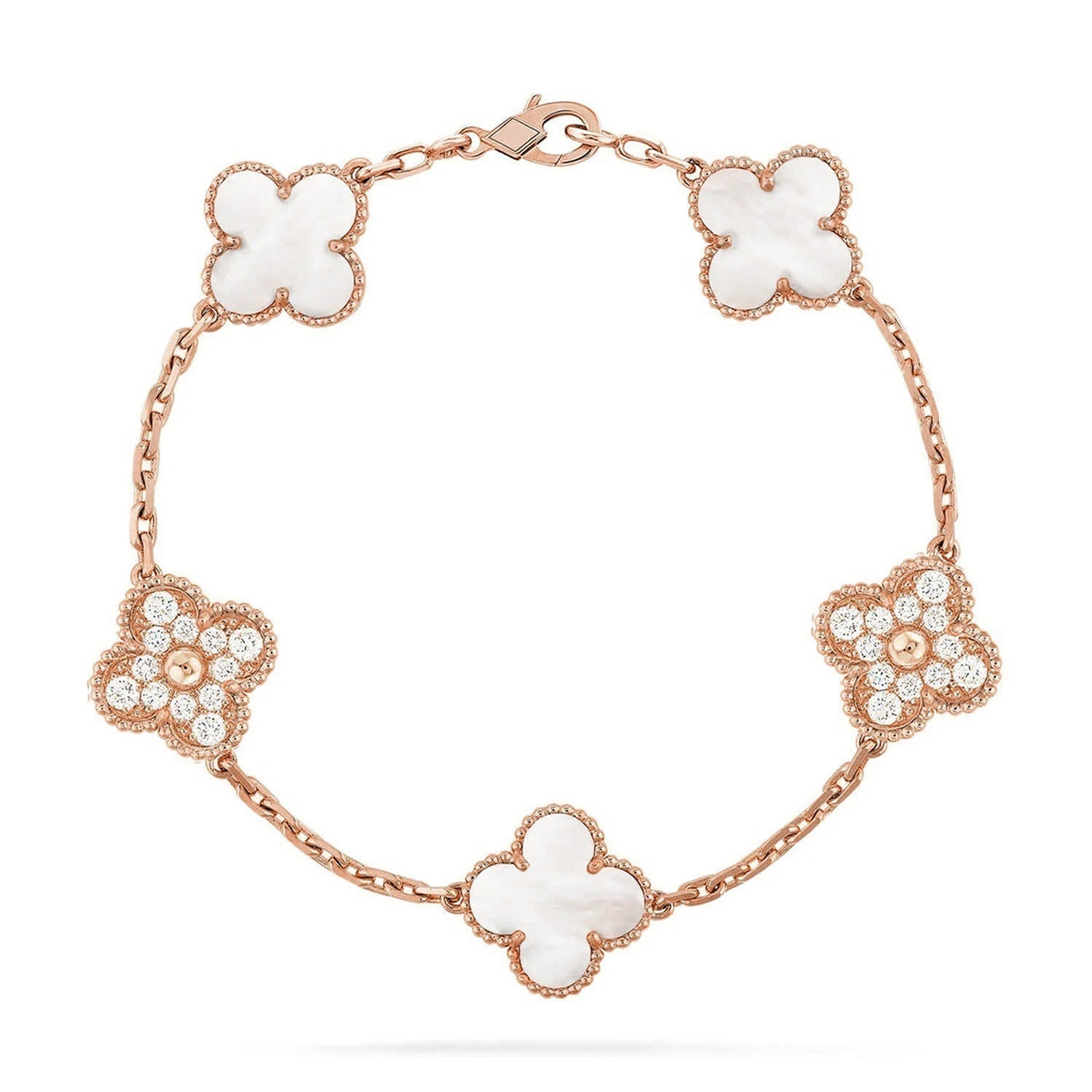 [Aura ]Neue CLOVER WHITE PEARL MOP 5 MOTIV ARMBAND-KOLLEKTION