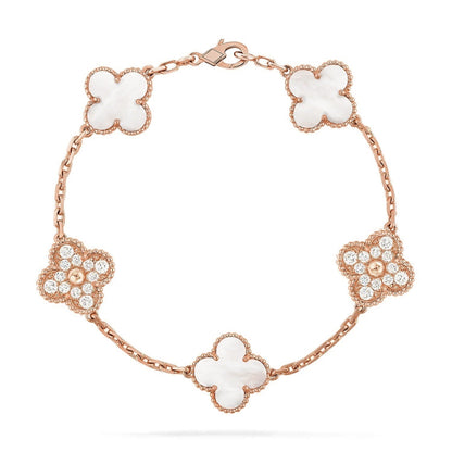 [Aura ]Neue CLOVER WHITE PEARL MOP 5 MOTIV ARMBAND-KOLLEKTION