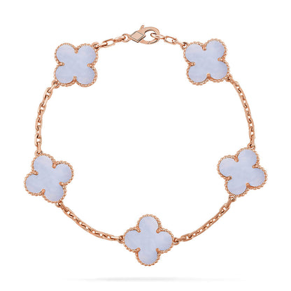 [⭐Aura ]New  CLOVER 5 MOTIF PURPLE CHALCEDONY BRACELET COLLECTION