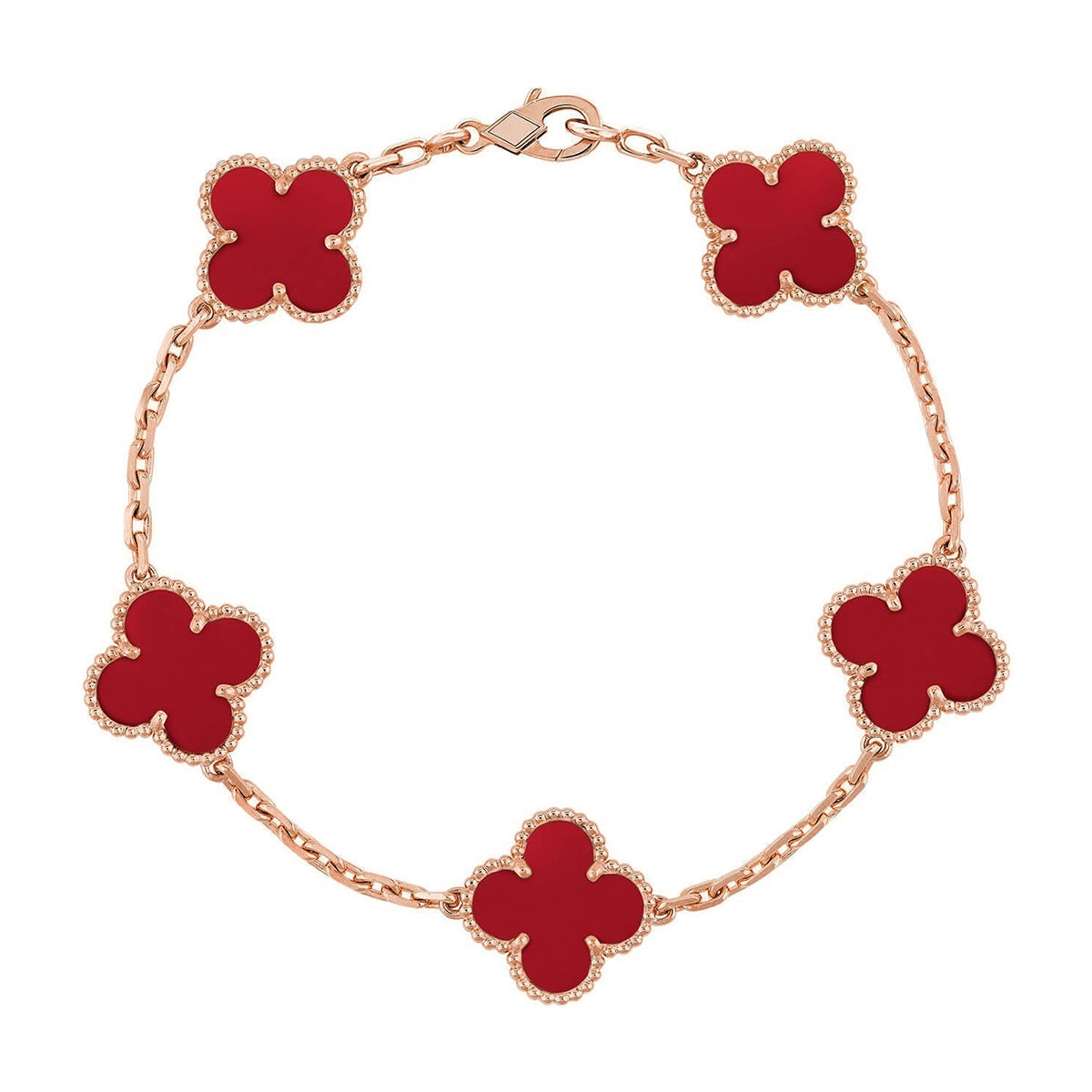[Aura ]New  CLOVER 5 MOTIF RED CORNELIAN BRACELET COLLECTION