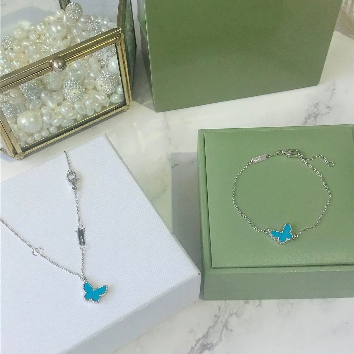 [⭐Aura ]BUTTERFLY TURQUOISE BUTTERFLY BRACELET SILVER