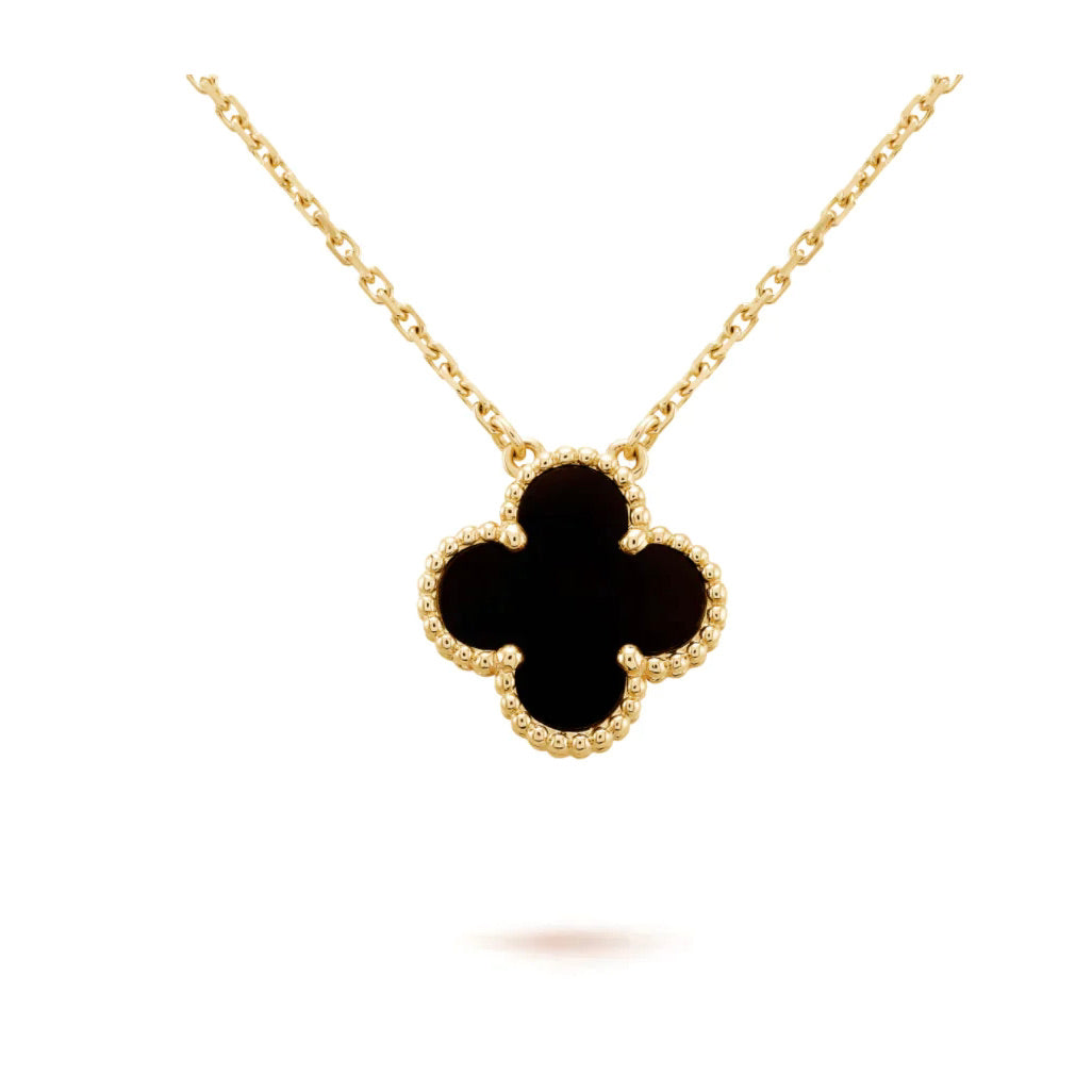 Aura CLOVER 15MM SCHWARZER ONYX EINZELBLUMEN-HALSKEtte
