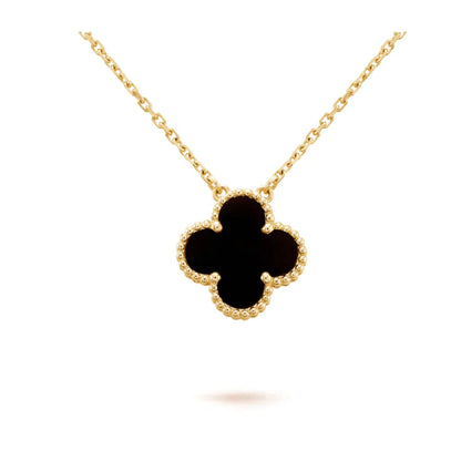 [⭐Aura ]CLOVER 15MM BLACK ONYX SINGLE FLOWER NECKLACE