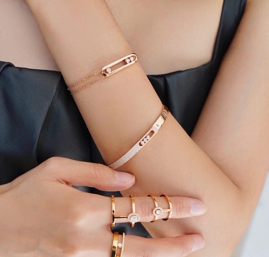 [Aura ]Move Noa Rose Gold Pavé Diamond Bangle Bracelet
