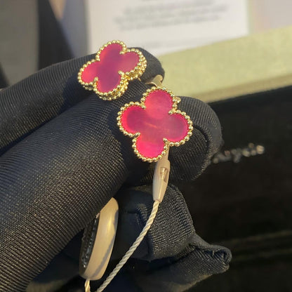 [⭐Aura]NEW CLOVER 15MM PINK ENAMEL STUD EARRINGS