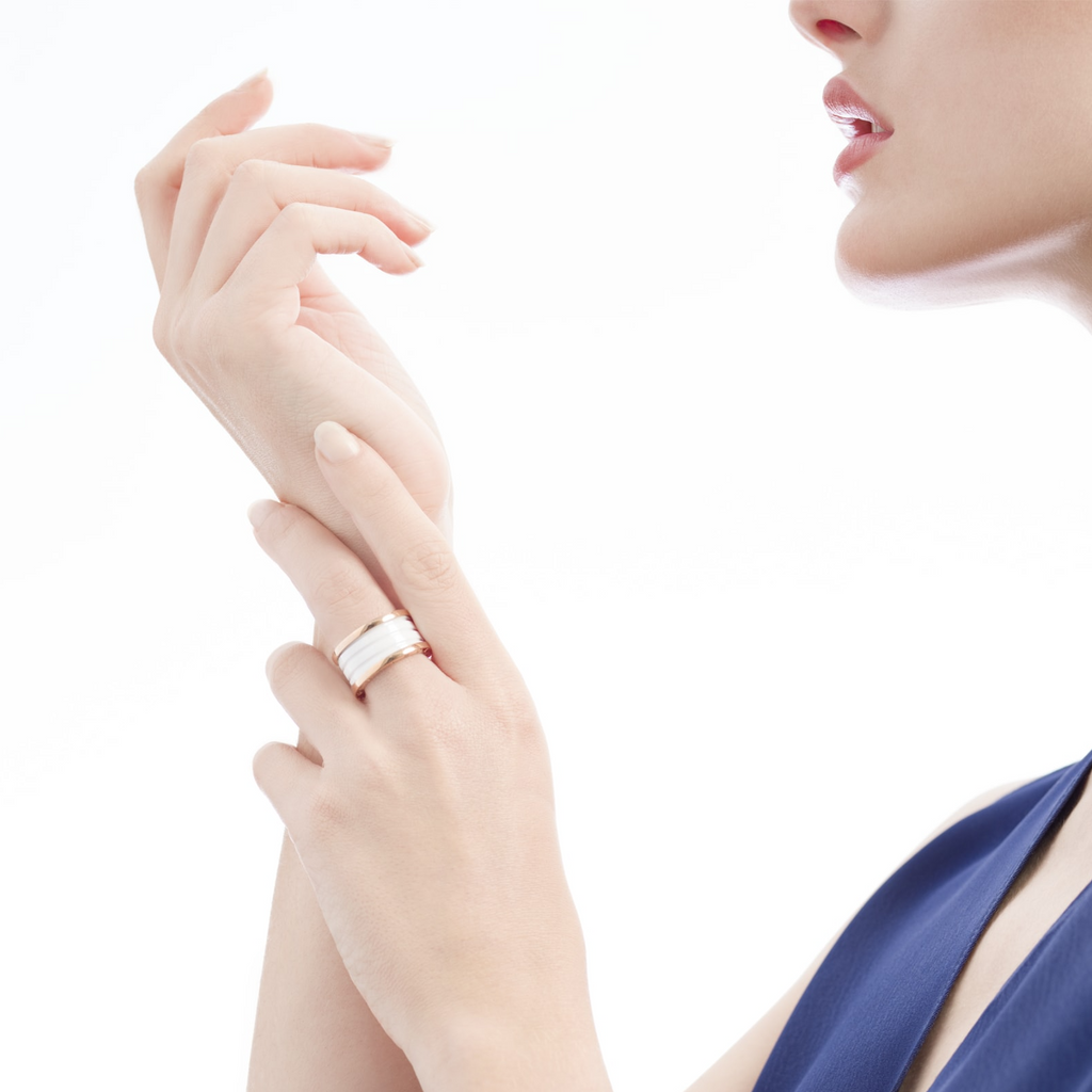 [⭐DORISW]ZERO 1 FOUR-BAND LOOPS AND WHITE CERAMIC SPIRAL PINK GOLD RING
