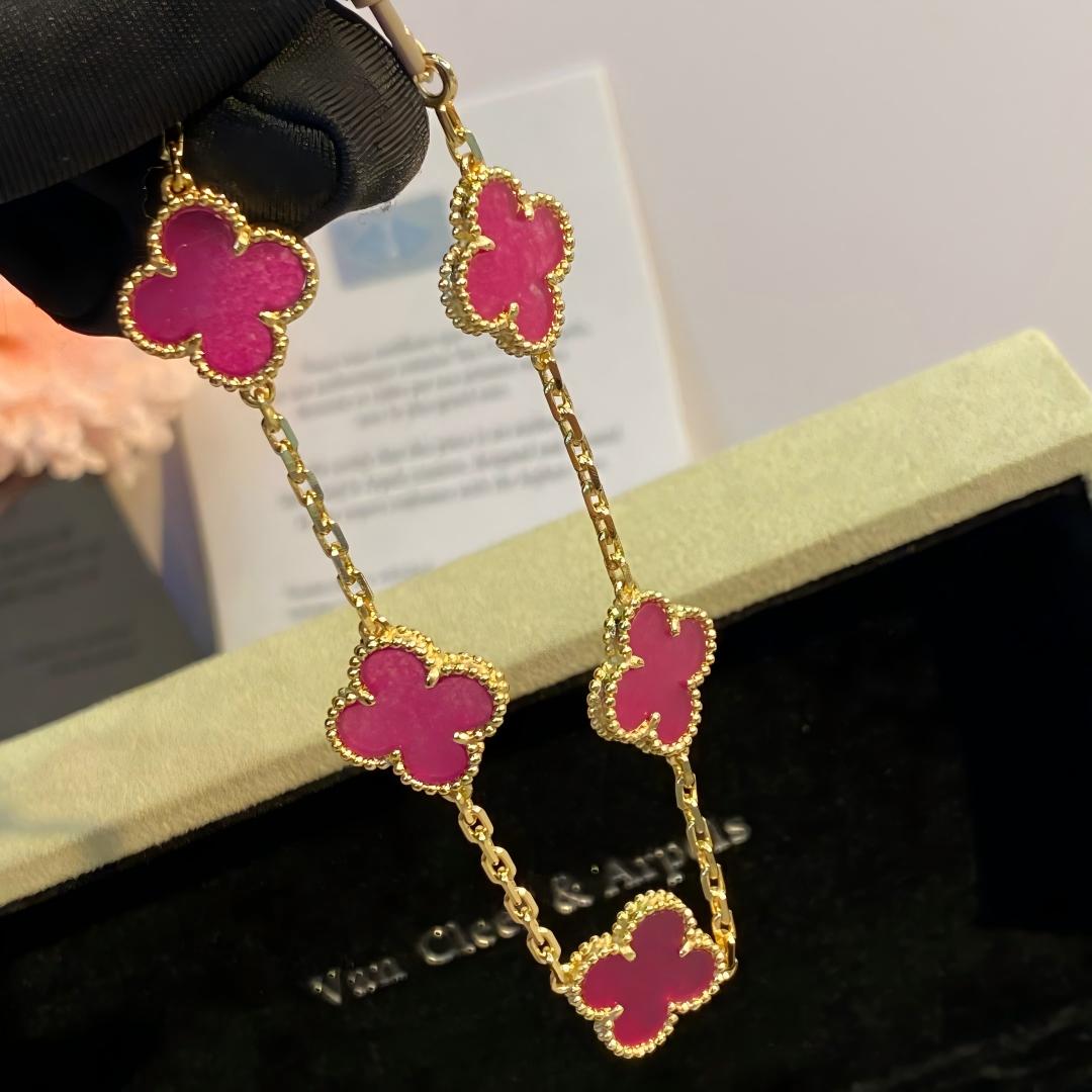 [⭐Aura]NEW CLOVER 5 MOTIFS PINK ENAMEL BRACELET