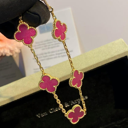 [⭐Aura]NEW CLOVER 5 MOTIFS PINK ENAMEL BRACELET