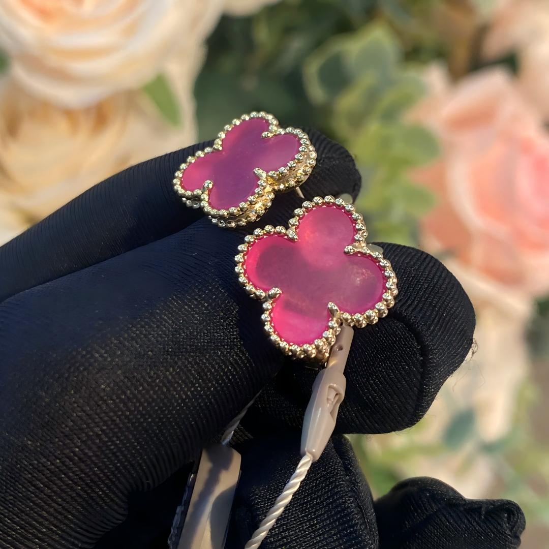 [⭐Aura]NEW CLOVER 15MM PINK ENAMEL STUD EARRINGS