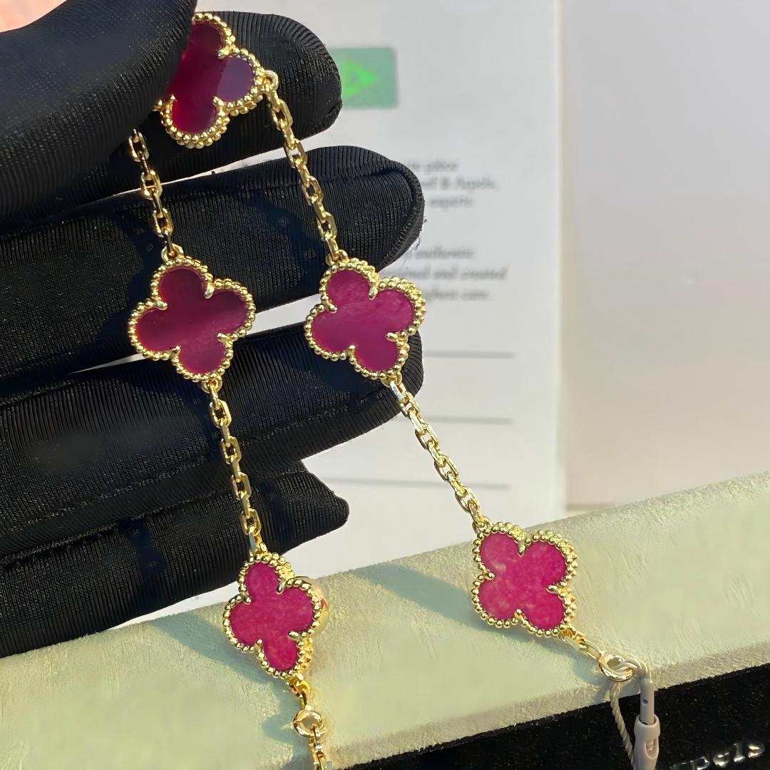 [⭐Aura]NEW CLOVER 5 MOTIFS PINK ENAMEL BRACELET