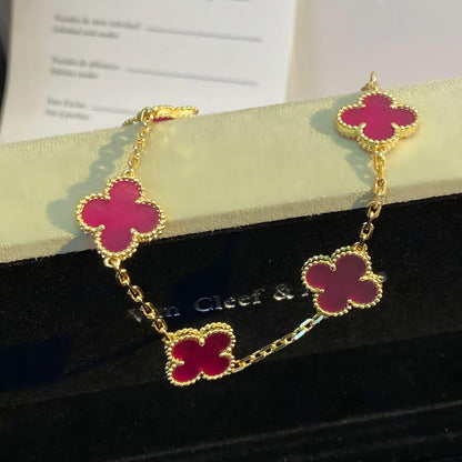 [⭐Aura]NEW CLOVER 5 MOTIFS PINK ENAMEL BRACELET