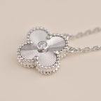 Aura CLOVER  15MM DIAMOND LASER NECKLACE SILVER